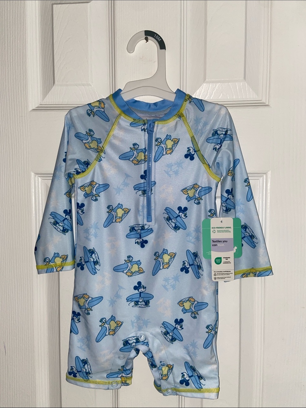 Disney Mickey & Donald Surfing Rash Guard Swimsuit 18M NWT UV Protection
